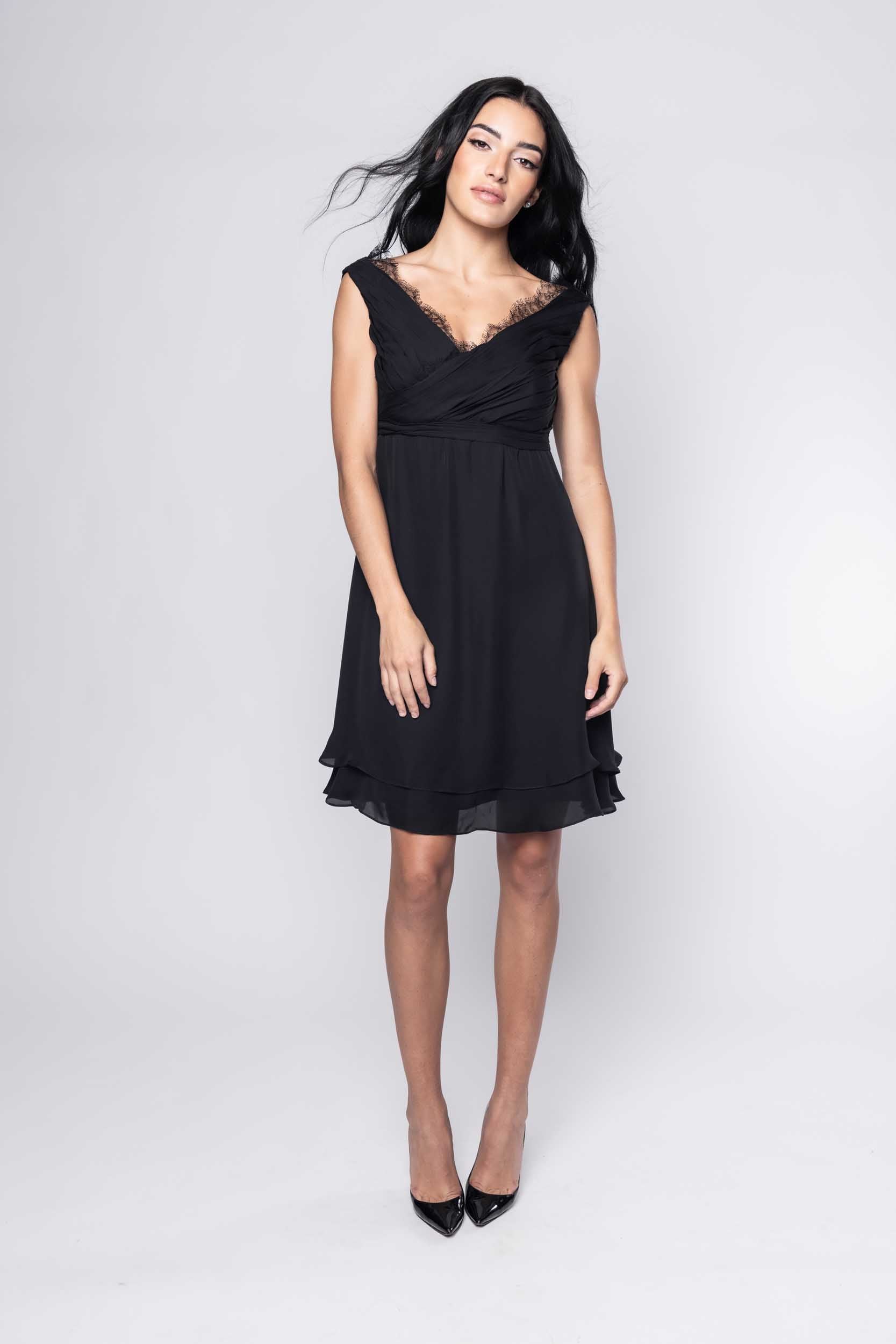 Beautiful model in Sujata Gazder black cocktail dress- front view